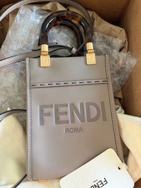 Fendi Taupe Mini Leather Tote with Tortoiseshell Handles